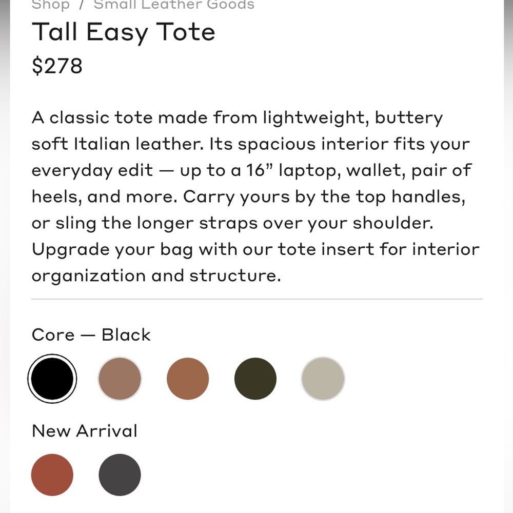 Like New Cuyana Tall Easy Tote, black pebbled leather, insert ($295 + $98 value) - Picture 6 of 8